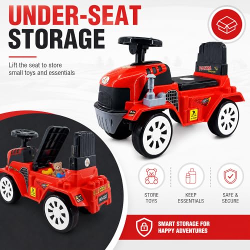 Image of Farm Tractor Ride On Toy for Kids 2-5 Years, Foot-to-Floor Manual Ride On with Comfortable Backrest, Easy-Grip Steering Wheel, Wide Wheels, Indoor & Outdoor Ride On Toy for Boys & Girls