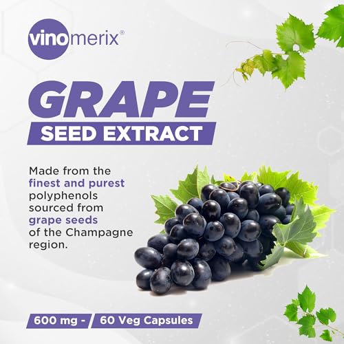 Image of Antioxidant, Grape seed extract | Helps in reducing blood pressure, oxidative stress and improve blood circulation | No Paraben | 600 mg - 60 Veg Capsules