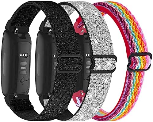 Nigaee 3 Pack Elastic Nylon Straps Compatible with Fitbit Inspire 3/Inspire 2/Inspire/Inspire HR/Fitbit Ace 3/Ace 2 Strap, Stretchy Adjustable Fabric Breathable Replacement Straps for Women Men