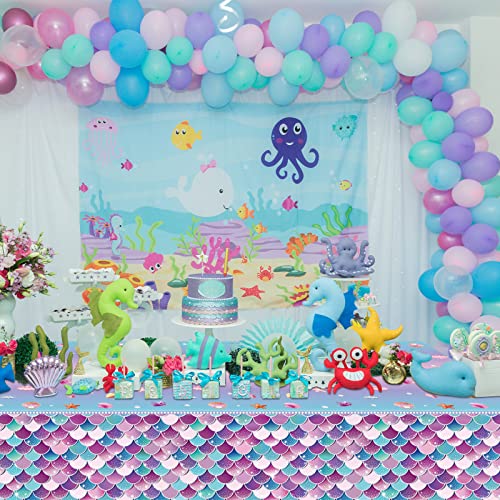 3 Pieces Mermaids Tablecloth Under The Sea Theme Party Plastic Table Covers Mermaids Princess Theme Baby Shower Birthday Ocean Party Decorations Supplies 54X108Inch #TOP5