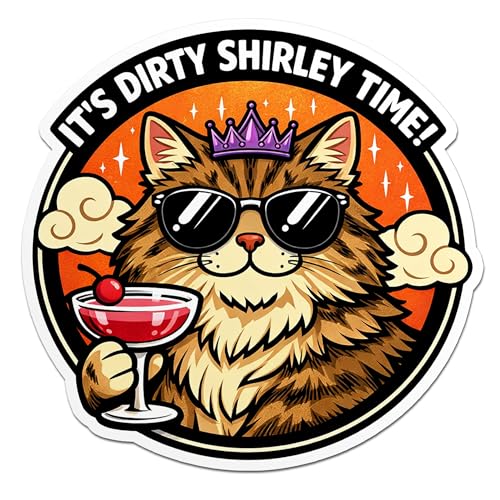 Its Dirty Shirley Time Tee Sticker Funny Cat Bookish Fantasy Sci Fi Book Reader Waterproof Die-Cut Vinyl Stickers for Kindle, Water Bottle, Tumbler, Laptop, Notebook, Phone Case, Hard Hat, Gifts