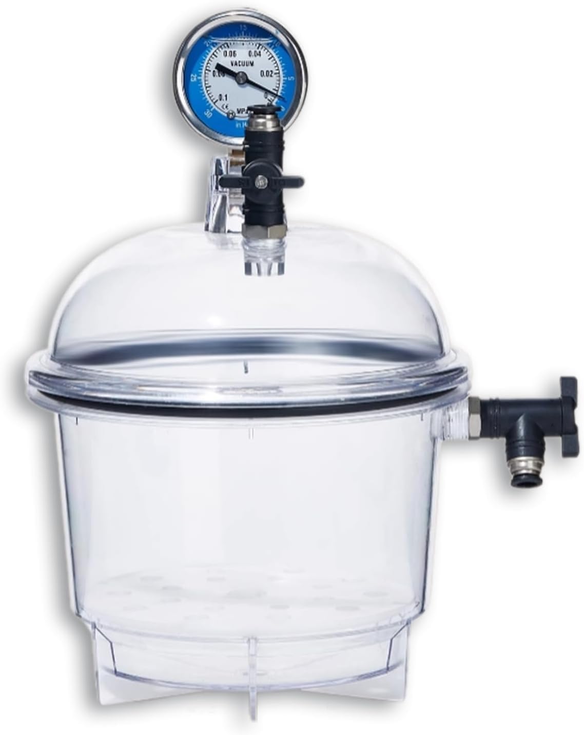 Dessiccateur sous Vide 150mm avec Double Soupape et Manomètre, Bocal PC Transparent pour Séchage et Stockage de Réactifs, Médicaments, Lentilles et Composants Électroniques,150mm
