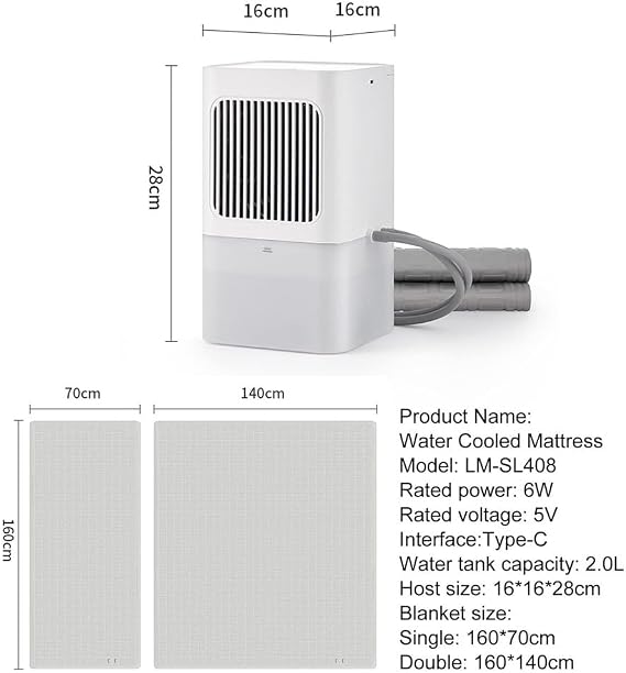 Cooling Mattress Pad with 2L Water Tank, Electric Water-Cooled Topper for Hot Sleepers and Night Sweats, 3-Speed Temp Control, Single/Double Bed, Light Grey,Single bed