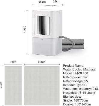 Cooling Mattress Pad with 2L Water Tank, Electric Water-Cooled Topper for Hot Sleepers and Night Sweats, 3-Speed Temp Control, Single/Double Bed, Light Grey,Single bed