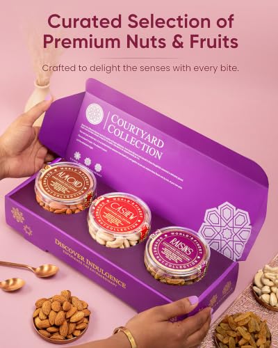 Image of Hyperfoods Dry Fruits Gift Box 375g RawFruit Courtyard Collection Pack of 3 DryFruits Gift Pack Rakhi Gift for Brother Rakhi Hamper for Sister Dry Fruits Gift Hamper Dryfruit Box for Gift