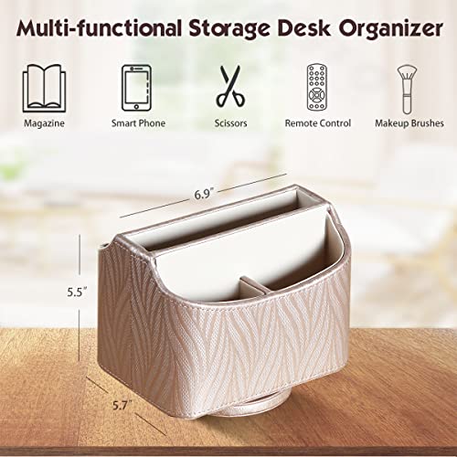 Fchaibin Rose Gold Remote Control Holder, 360 Degree Rotating Remote Organizer Caddy Pu Leather Night Table Caddy Organizer For Holding Pens, Glasses, Tv, A/C & Fan Controllers #TOP1