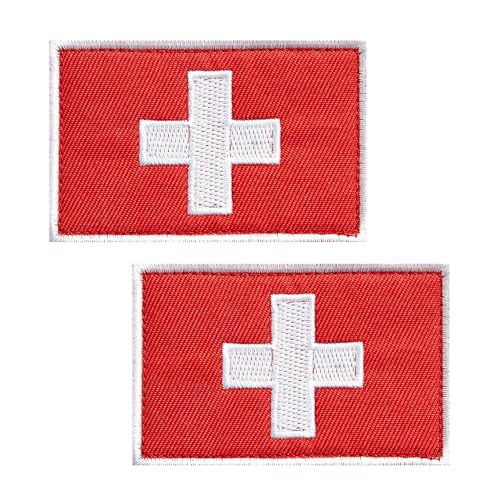 JBSJBS Switzerland Flag Embroidered Patches Swiss Flags Patch Switzerland Military Tactical Patch Team Logo Decorations(2Pack)