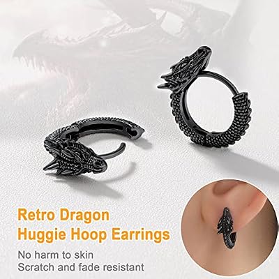 U7 Dragon Earrings for Men Women(Black+Gold)