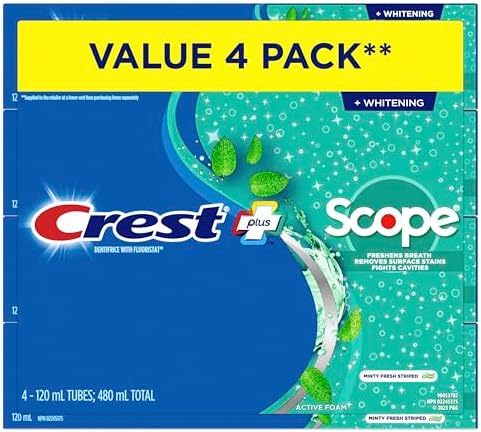 Crest Complete Toothpaste Whitening Plus Scope Minty Fresh, 480 mL Total (4 Count of 120 mL Each)