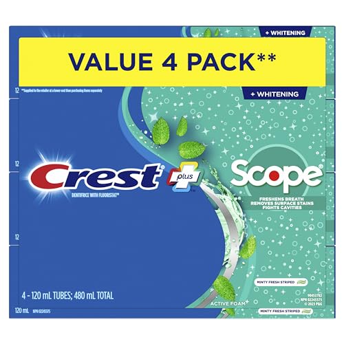 Crest Complete Toothpaste Whitening Plus Scope Minty Fresh, 480 mL Total (4 Count of 120 mL Each)