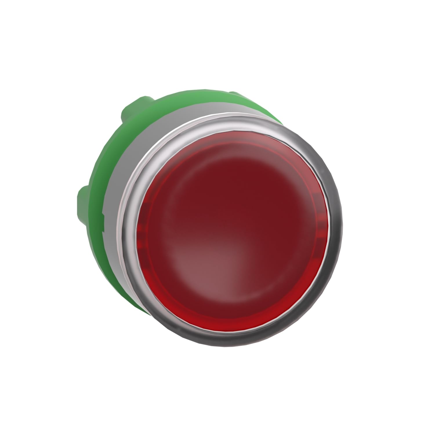 Bouton de commande lumineux rouge LED avec collerette grise pour armoire électrique