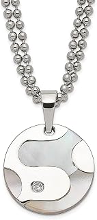 Colar de corrente circular de madrepérola de zircônia cúbica de aço inoxidável com pingente de zircônia cúbica extravagante formato geométrico joias modernas para mulheres presentes para ela, madrepérola, Zircônia cúbica