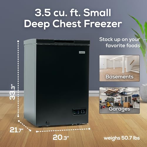 Igloo 3.5 Cu. Ft. Chest Freezer with Removable Basket and Front Defrost Water Drain, Small Deep Freezer Perfect for Homes, Garages, and RVs, Black on Fridge.com