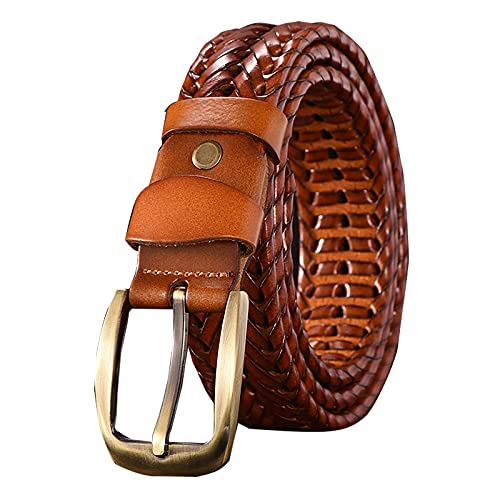 Men's Braided Genuine Leather Belt, Single Prong Buckle, Casual/Dress