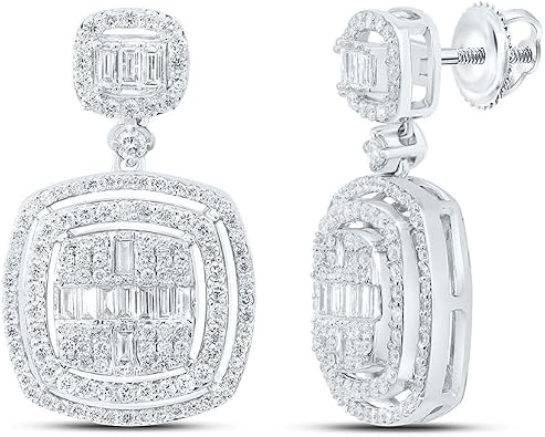 14Kt Yellow or White Gold 1 Ctw Natural Diamond Fashion Cushion Baguette Dangling Earring