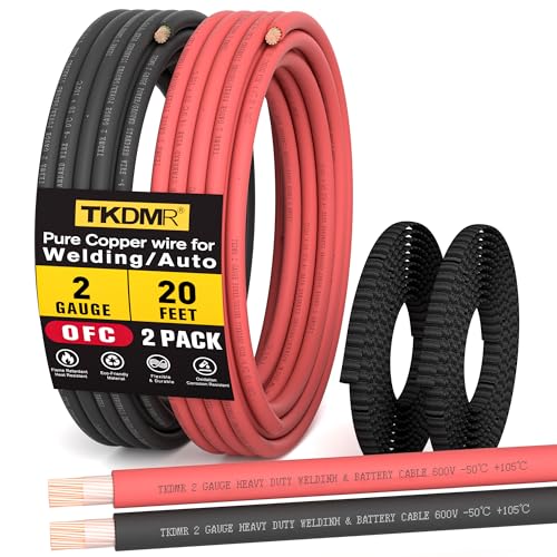 Image of TKDMR 2 Gauge Battery Cable Red-Black - 20FT 2 AWG Pure Copper OFC Welding Cable for Automotive, Solar, Generator, Marine with Heavy Duty Flexible Insulation