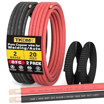 TKDMR 2 AWG OFC Battery Cable, 20FT Red & Black Welding Wire