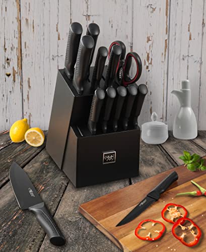 Knife Set, Dishwasher Safe Kitchen Knife Set With Block, 15 Pcs Black Knife Sets For Kitchen With Block Self Sharpening, 6 Steak Knives, Anti-Slip Handle, Black #TOP5