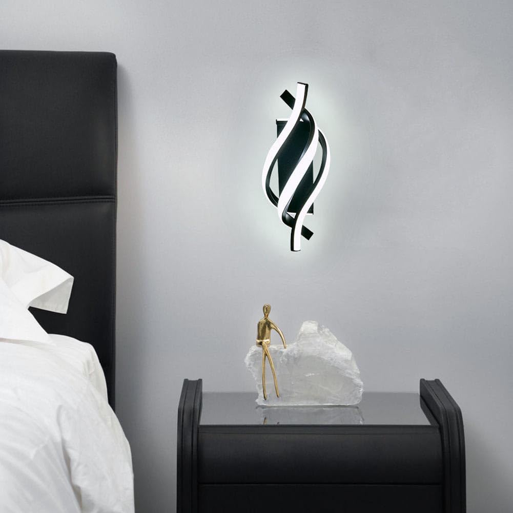 Wewnętrzna Lampa Ścienna LED Kreatywna Spiralna Nowoczesna Lampka Ścienna z Pilotem Ściemnialne Lampki Ścienne Czarne Aluminiowe Oświetlenie Ścienne LED Lampa Łóżkowa do Salonu Sypialnia
