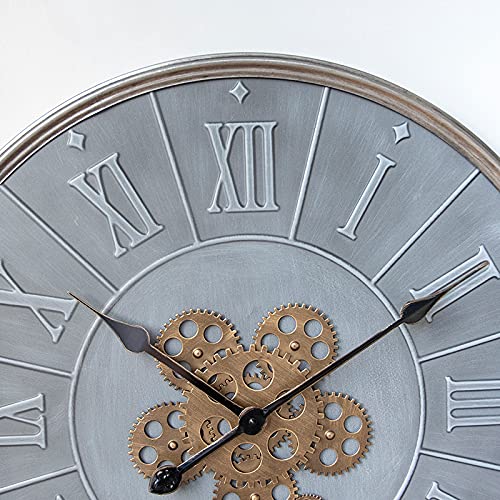 Jumbo Humble Large 24 Inch Metal Gear Wall Clock, Vintage Industrial Style Wall Clock For Outdoor, Porch, Living Room - Silent Non-Ticking Battery Operated Wall Clock #TOP3
