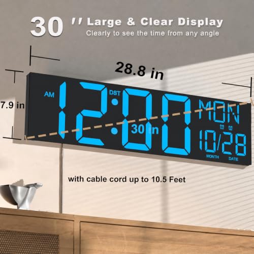 Image of JALL 30 inch Giant Digital Wall Clock, Extra Large LED Clock with Remote, Huge Wall Clock with Jumbo Numbers for Living Room, Gym, Blue