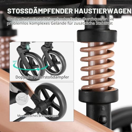 EchoSmile Hundewagen Hundebuggy bis 20 kg Klappbar Faltbarer, 4-in-1 Katzenwagen Hundebox mit 360°Verschleißfeste Gummiräder Netzfenstern, Pet Stroller mit für mittelgroße Hunde & Katzen, Schwarz