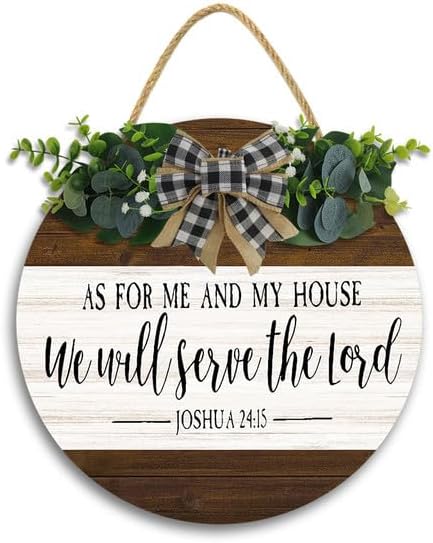 Letrero de madera de 12 x 12 pulgadas con texto en inglés "As for Me and My House We Will Serve the Lord", letreros de madera cristiana para