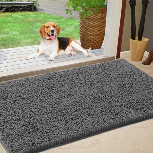 IM HOME Chenille Absorbent Outdoor Doormat 48" x 30", Washable Muddy Door Mats for Dog Non Slip Indoor Doormat Dog Mat for Muddy Paw Front Inside Doormats for Entryway Grey