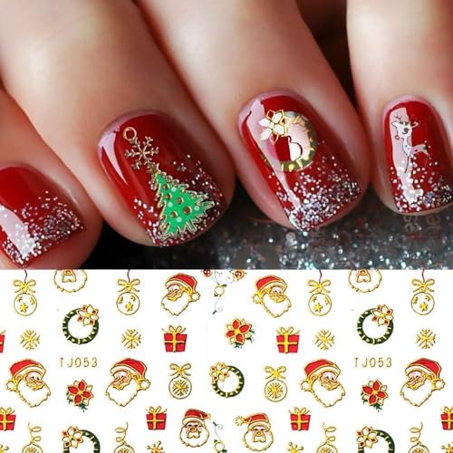 PrettyDiva Christmas Nail Stickers -10 Sheets Christmas Snowflakes Snowmen Santa Xmas Tree Nail Art Stickers for Nails,3D Self Adhesive Xmas Nail Art Stickers Decals DIY Manicure Decorations for Kids