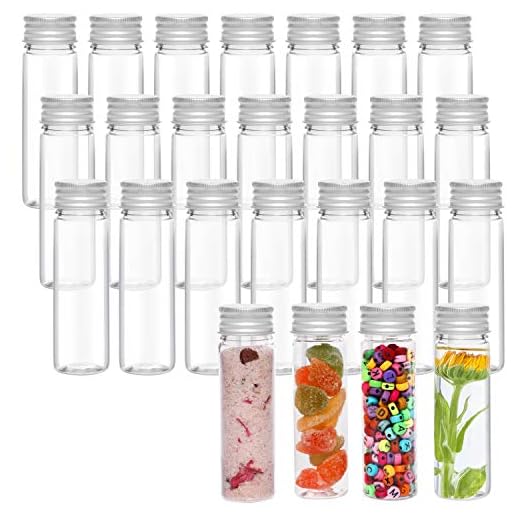 Kurtzy Tubo Ensayo Plástico Transparente con Tapa de Rosca y Cepillo de Limpieza (Pack de 25) 50 ml Contenedor Transparente para Almacenar Golosinas, Fiesta de Ciencias, Abalorios