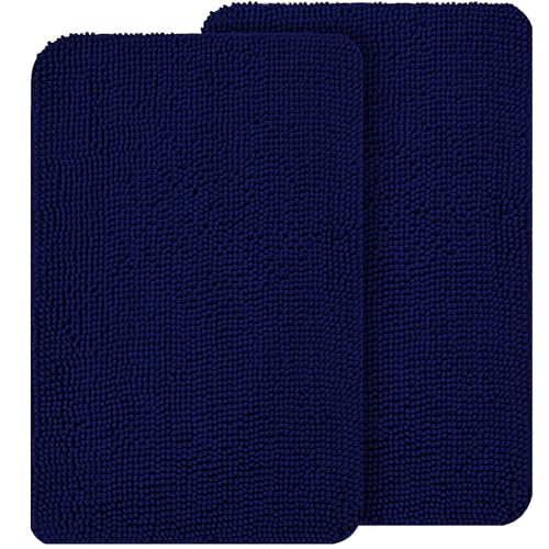 Image of OLANLY Dog Door Mat Set 2-Piece 30x20, Absorbs Moisture and Dirt, Absorbent Non-Slip Washable Doormat, Quick Dry Chenille Mud Mat for Dogs, Entry Indoor Entryway Carpet for Inside Floor, Navy Blue