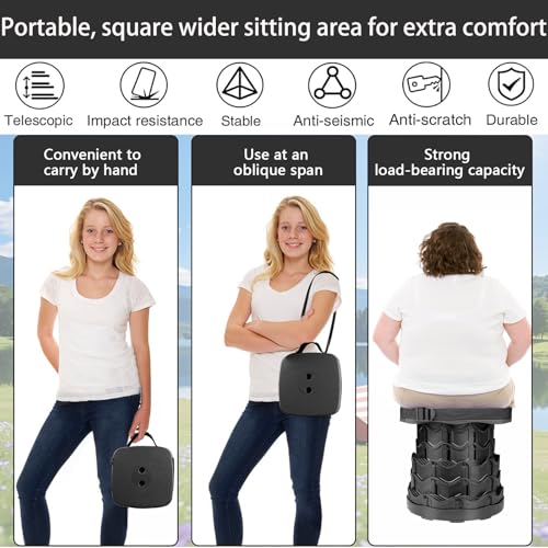 Image of 2 Pack Collapsible Stool, 400lbs Max Weight, Lightweight But Sturdy, Portable Retractable Folding Telescoping Foldable Camping Stool for Adults Outdoor Fishing Hiking BBQ