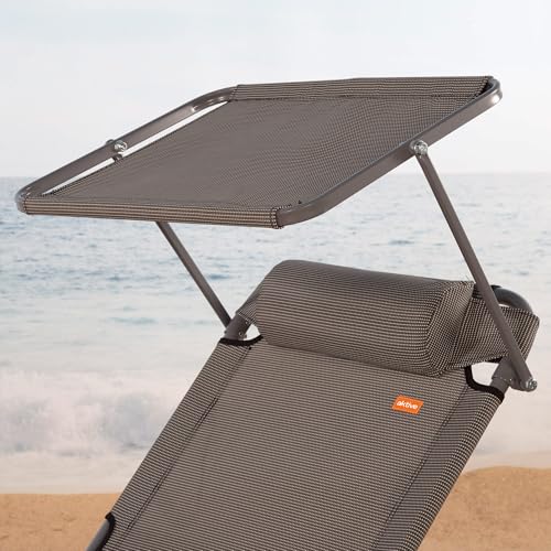 Aktive 62288 - Lettino Prendisole Pieghevole Con Ombrellone Grigio, Antiribaltamento, Reclinabile In 3 Posizioni, Materiale: Acciaio E Textilene, Dimensioni: 193X53X30Cm - 6