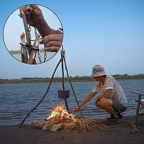 Dreibein für Feuerschale, Schwenkgrill Stativ Edelstahl Camping Dreibein Ring mit Verstellbarer Ketten Tragbares Lagerfeuer Stativ Grillzubehör