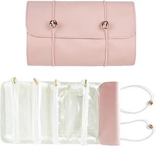 شنطة مكياج محمولة 4 في 1 من جلد البولي يوريثين تخزين قابلة للطي للسفر صغيرة ومريحة تتضمن شنط للفصل زهري جي كيو