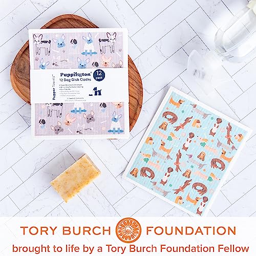 Puppington Pupper Towels 12 Pack Swedish Dishcloths For Kitchen - Dog Kitchen Towels - Dog Dish Towels - Swedish Dish Cloths For Kitchen - Dog Mom Gifts For Women - Eco Friendly Gifts (12 Breeds) #TOP4