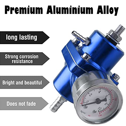Bartoo Universal Fuel Pressure Regulator Kit,Aluminum Fuel Regulator,Adjustable Gas Oil Injection Pressure Regulator With 0-140 Psi Gauge,6An Fuel Line Hoses,Install Tool Accessories(Blue) #TOP1