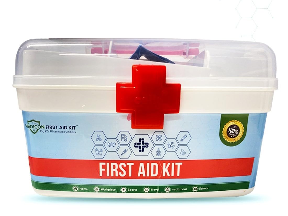 First Aid Kit – 22 Items, 65 Pieces – Complete Emergency Medical Box for Home, Office, Car, Travel, School & Outdoor Use – Compact, Durable Plastic Case with Supplies