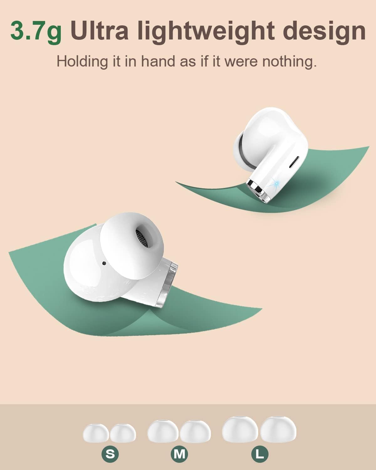Wireless Earbud, Bluetooth 5.2 Headphones with ENC HD Mic, Bluetooth Earphones with Deep Bass, Bluetooth Earbud in Ear Noise Cancelling, 40H Wireless Headphones IP7 Ear Buds, White[2022 Upgrade]