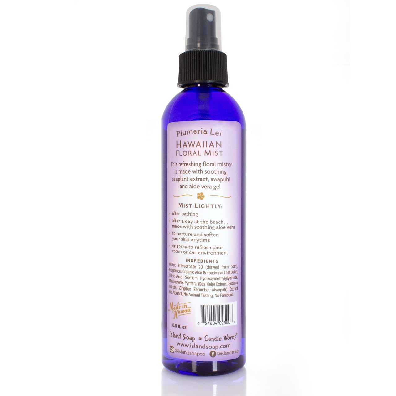 Island Soap & Candle Works Botanical Body Mister & Room Spray - Living Room or Bathroom Spray w/Hawaiiian Sea Plant & Plumeria Lei - 8 Ounces
