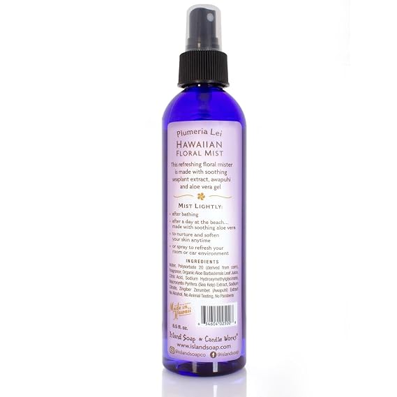 Island Soap & Candle Works Botanical Body Mister & Room Spray - Living Room or Bathroom Spray w/Hawaiiian Sea Plant & Plumeria Lei - 8 Ounces