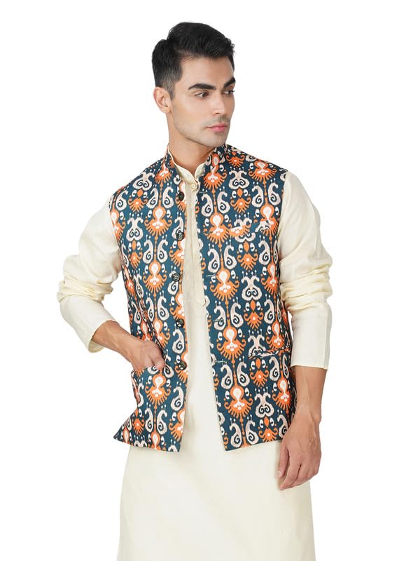 Vastraa Fusion Designer Digital Print Nehru Jacket Mango Silk Eth...