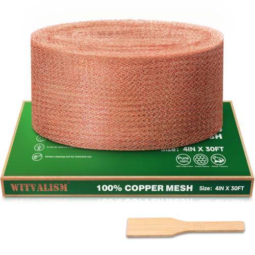 Image of Copper Mesh Rodent Control, 4in x 30ft Premium Copper Wool Ideal for Hole Blocking, Rustproof Pure Mesh for Mice Slug Snail Control, with Exclusive Wood Stick