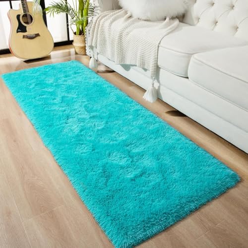 Image of Carpet for Hallway, Kitchen, and Modern Interiors, Cozy Shag Runner for Living Room, Entryway & Office Decor Size 2x5 feet Turqoise
