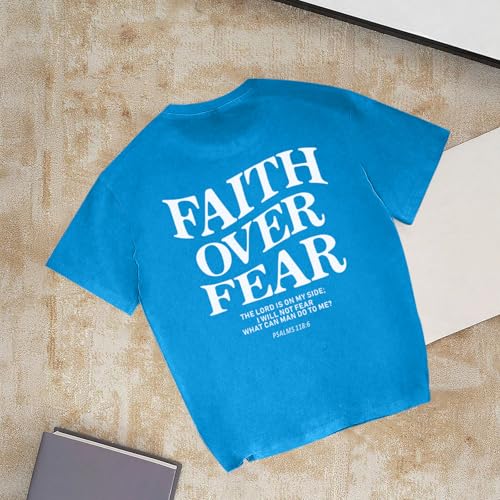 Image of Faith Over Fear Shirt Christian Jesus Tshirts for Girls Religious Inspirational Tees Bible Verse Tops for Kids 3-12