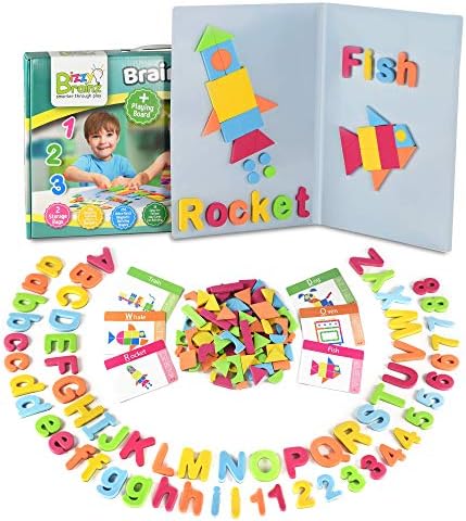 Magnetic Letters and Patterns Set |Educational Toy with 400 Foam Pieces + 38 Idea Cards | Imagination Learning Game for Kids, Learn ABC, Spelling, Counting, Puzzles, Fine Motor Skills