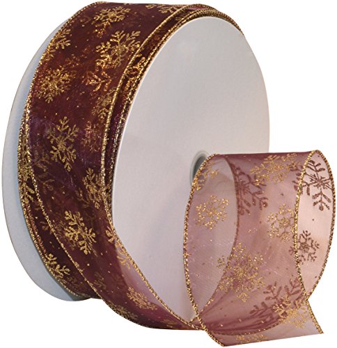 Morex Ribbon Snowflake Ribbon, Burgundy/Gold