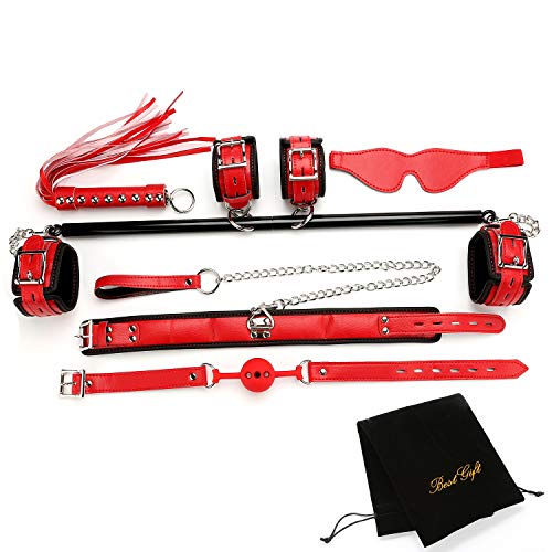 EXREIZST Adjustable Pilates Spreader Bar Set with Premium Soft Pad Leather Straps System Set Expandable Sports Aid Training Fitness Kit, Red