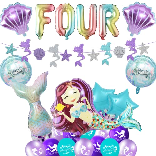 Mermaid Birthday Party Decorations Girls 4th Birthday Party Supplies Set Mermaid Happy Birthday Decorations with Mermaid
