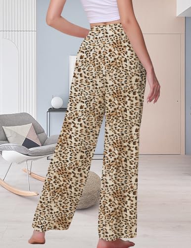 Image of Veseacky Women's Wide Leg Lounge Pants Yoga Pajamas Comfy Stretch Drawstring Pajamas Puls Size Dance Bottoms S-4XL